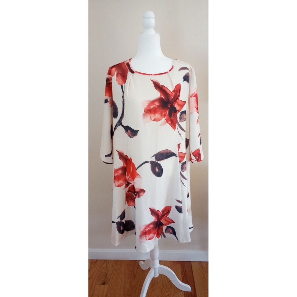 ASOS Tropical Flower Print Dress 3/4 Sleeve Size:18 Color:Cream&Orange